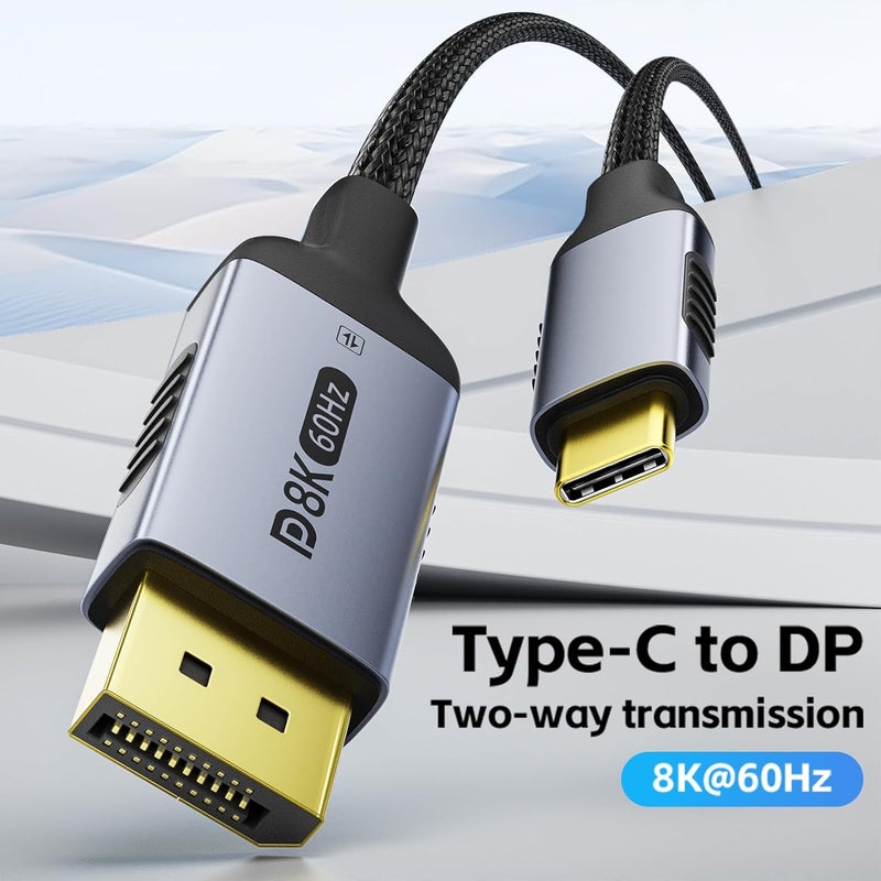 DiamondTiger Bidirectional USB-C to DisplayPort 1.4 Cable 8K@60Hz 4K@240Hz, 6.6FT DP to USB C Thunderbolt 4 Cord,Aluminum Case Nylon Braided, Compatible with iPhone 16 Pro Max, MacBook Pro/Air, iPad - Image 2